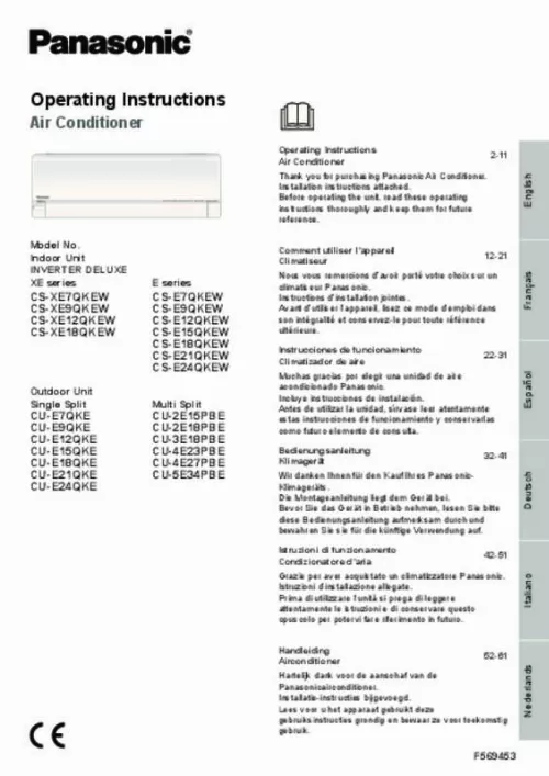 Mode d'emploi PANASONIC CS-E9QKEW