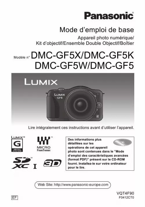 Mode d'emploi PANASONIC DMC-GF5W