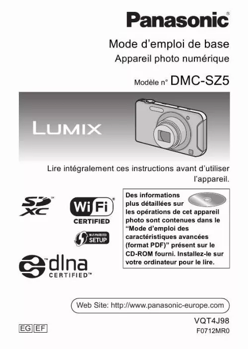 Mode d'emploi PANASONIC LUMIX DMC-SZ5EF