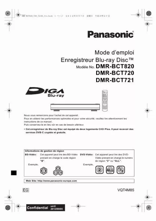 Mode d'emploi PANASONIC DMR-BCT820