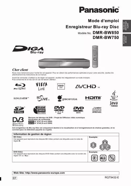 Mode d'emploi PANASONIC DMR-BW750