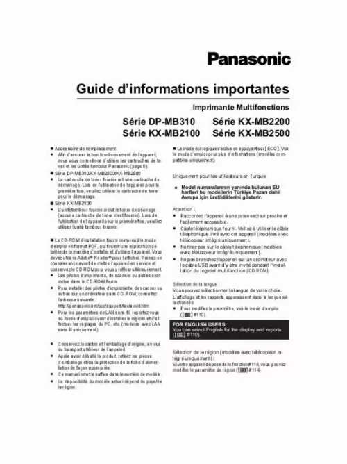 Mode d'emploi PANASONIC DPMB311EU