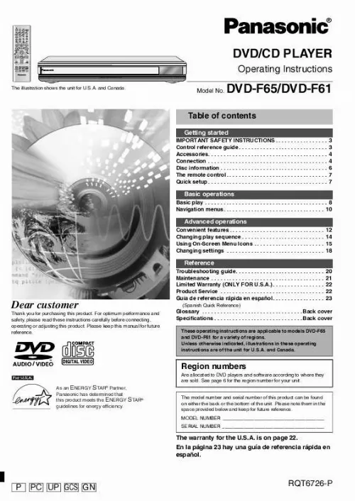 Mode d'emploi PANASONIC DVDF61P