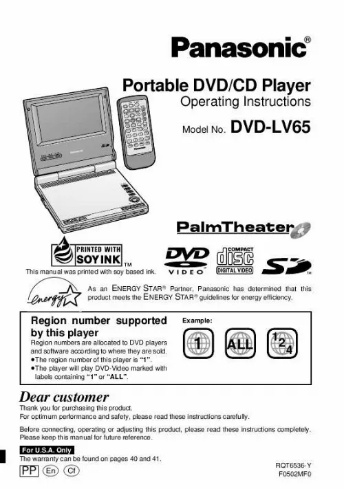 Mode d'emploi PANASONIC DVD-LV65PP