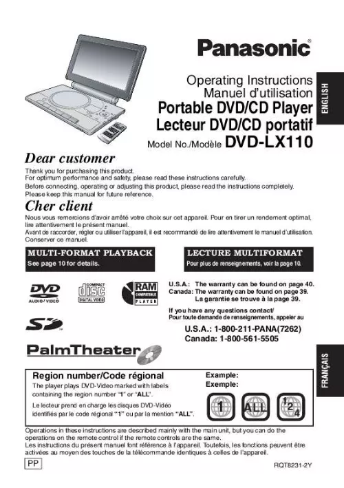 Mode d'emploi PANASONIC DVD-LX110