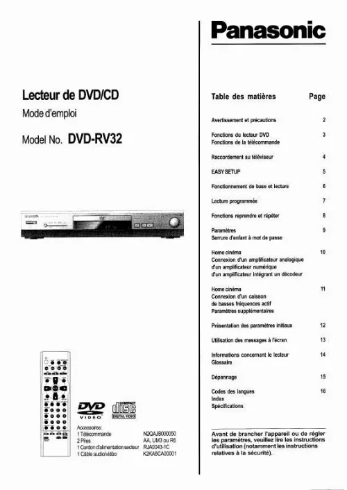 Mode d'emploi PANASONIC DVD-RV32EG