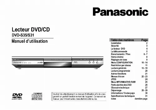 Mode d'emploi PANASONIC DVD-S31