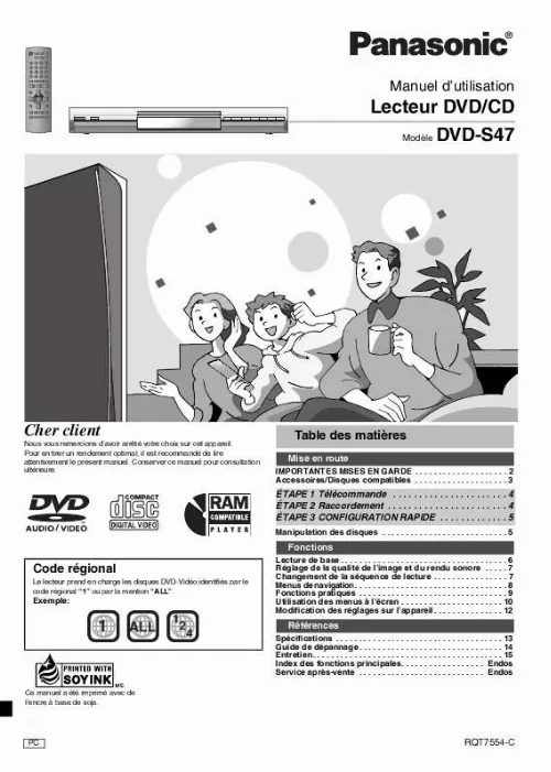 Mode d'emploi PANASONIC DVD-S47PC