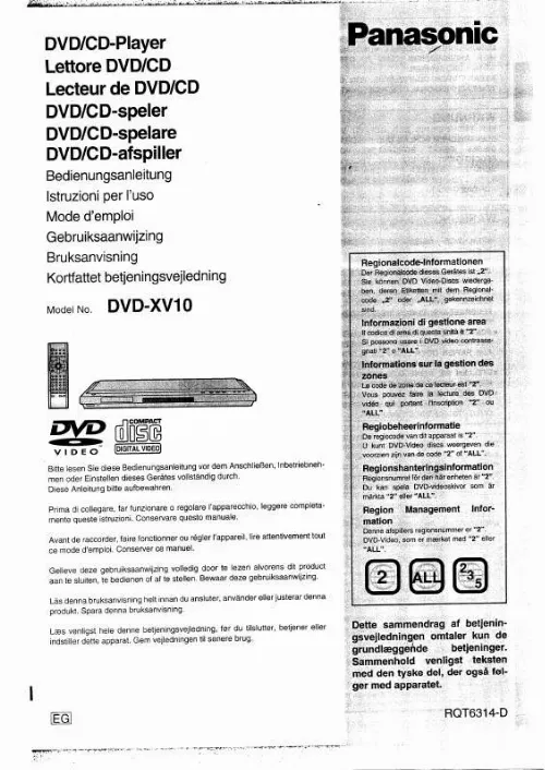 Mode d'emploi PANASONIC DVD-XV10EG