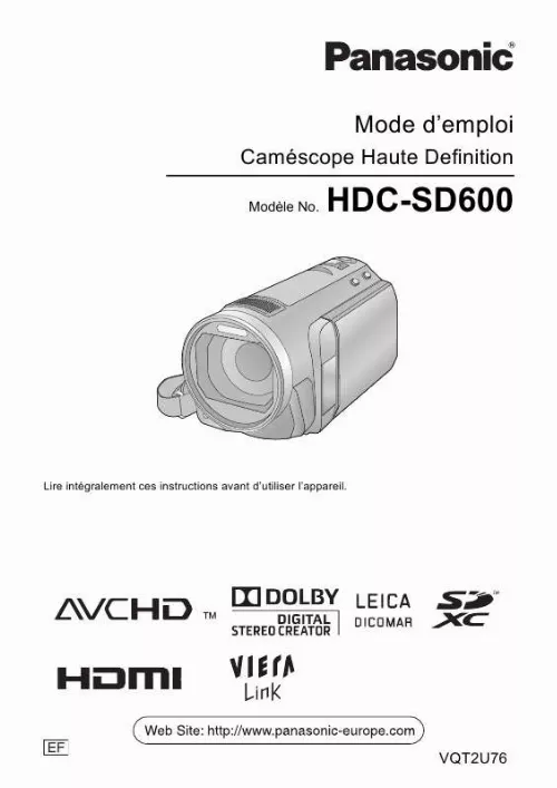 Mode d'emploi PANASONIC HDC-SD600