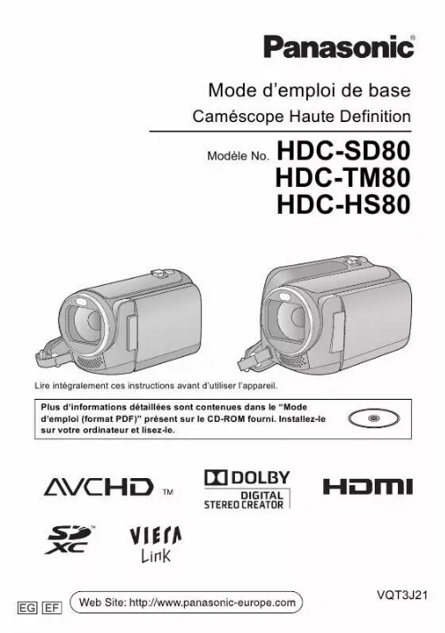 Mode d'emploi PANASONIC HDC-HS80