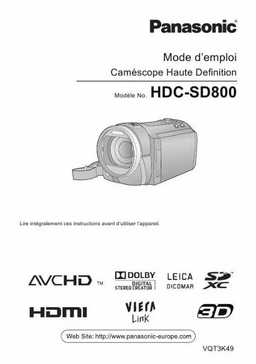 Mode d'emploi PANASONIC HDC-SD800