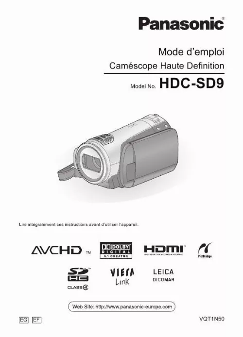 Mode d'emploi PANASONIC HDC-SD9