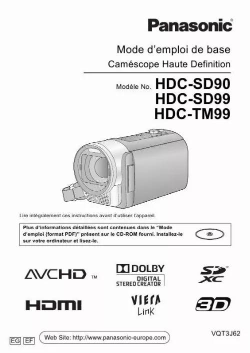 Mode d'emploi PANASONIC HDC-TM99