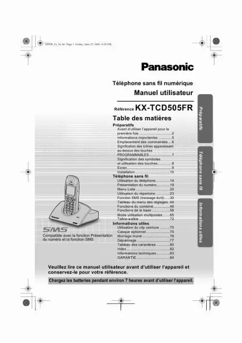 Mode d'emploi PANASONIC KX-TCD505FR