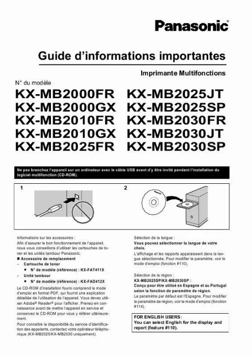 Mode d'emploi PANASONIC KXMB2030JT