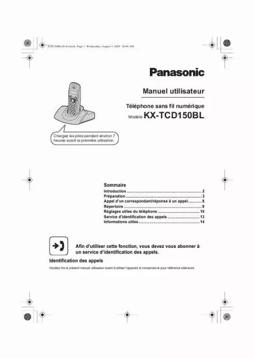 Mode d'emploi PANASONIC KX-TCD150BL