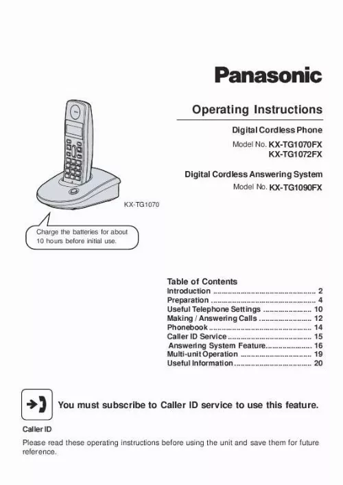 Mode d'emploi PANASONIC KXTG1070FX