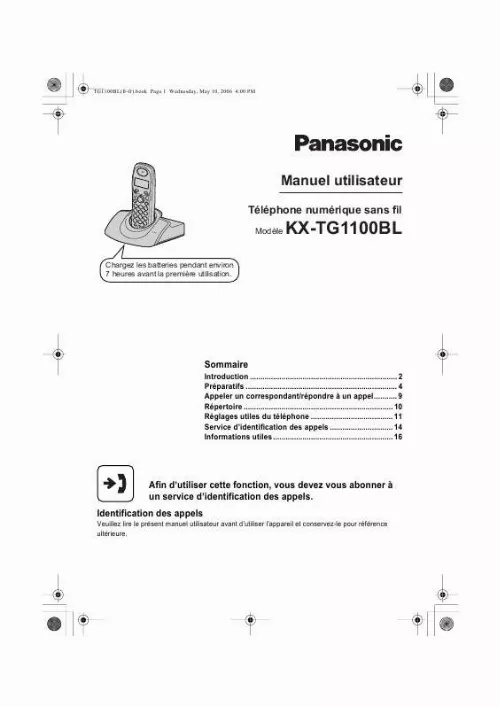 Mode d'emploi PANASONIC KX-TG1100BL