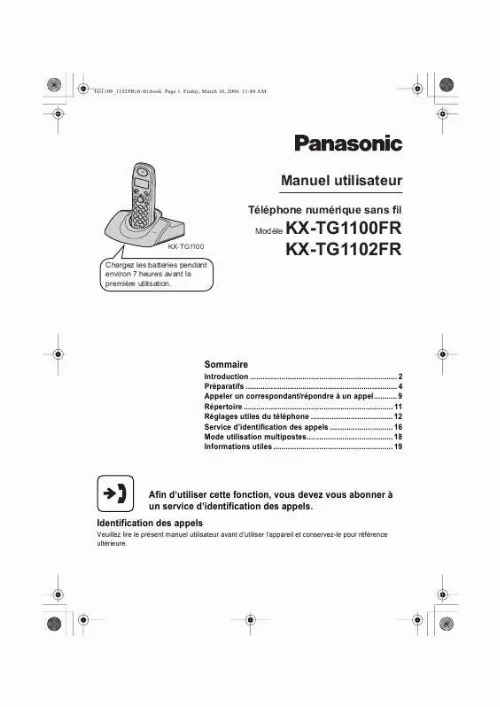 Mode d'emploi PANASONIC KX-TG1100FR