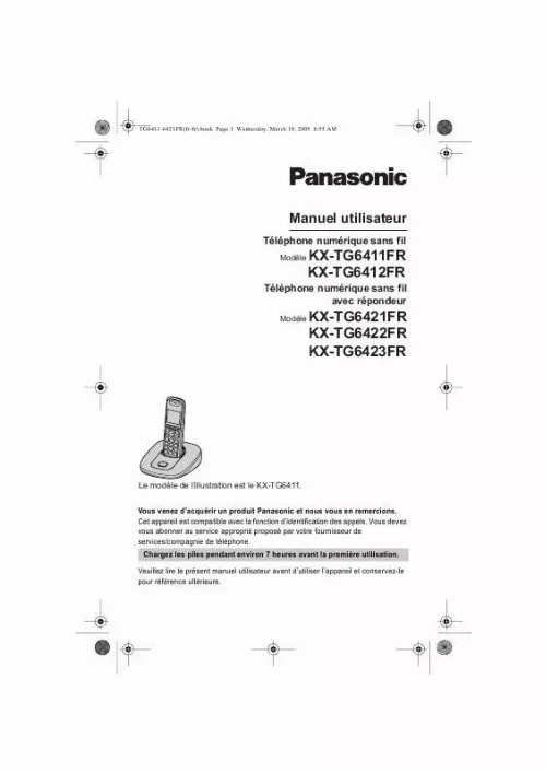 Mode d'emploi PANASONIC KX-TG6411FR
