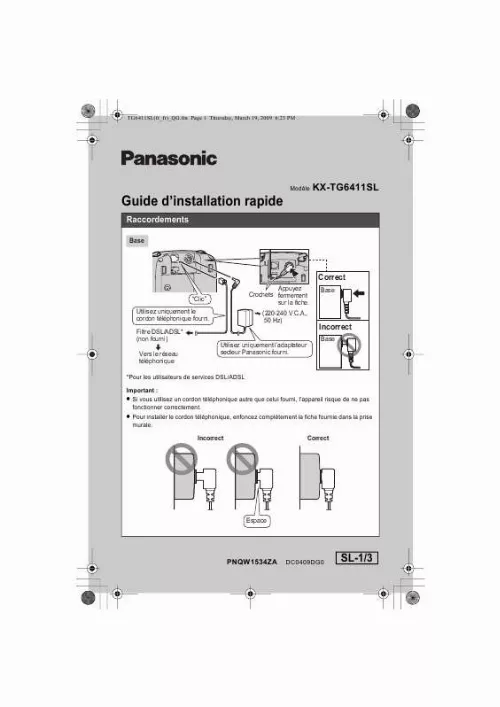 Mode d'emploi PANASONIC KX-TG6411SL