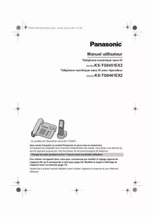 Mode d'emploi PANASONIC KX-TG6451EX2