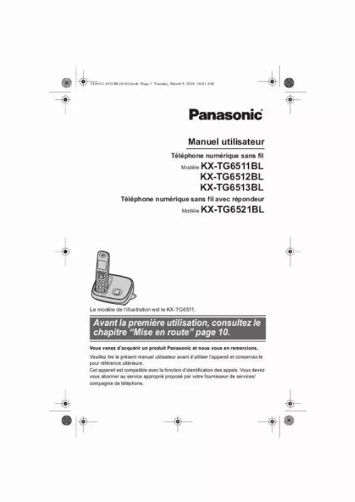 Mode d'emploi PANASONIC KXTG6511BL