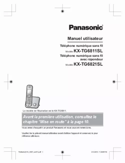 Mode d'emploi PANASONIC KX-TG6821SL