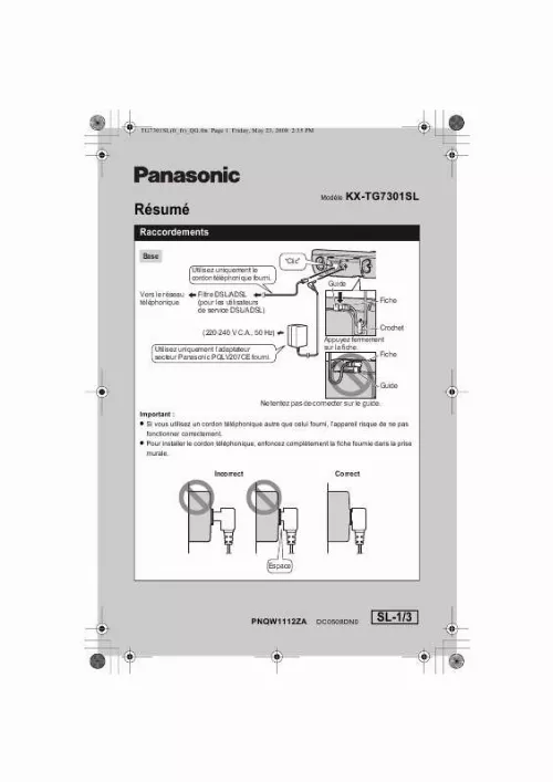 Mode d'emploi PANASONIC KX-TG7301SL