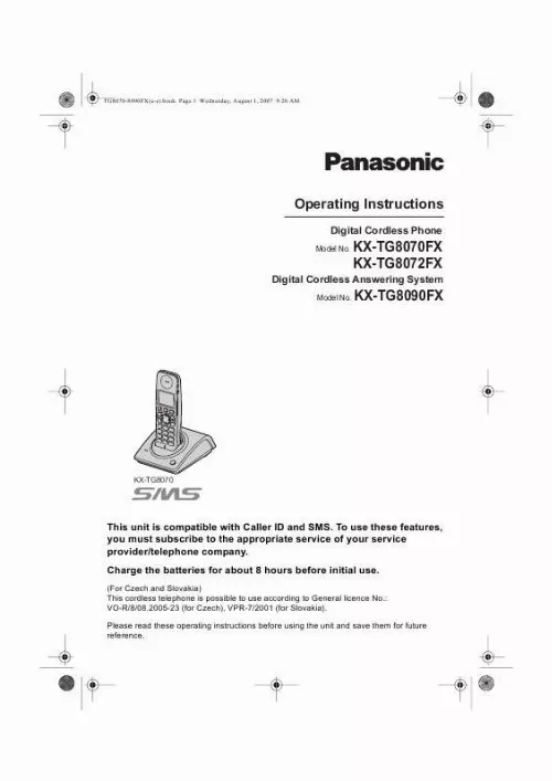 Mode d'emploi PANASONIC KXTG8070FX