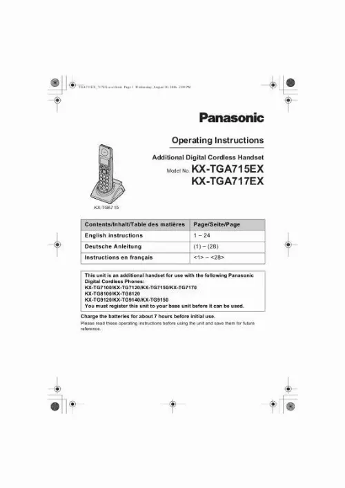 Mode d'emploi PANASONIC KX-TGA715EX