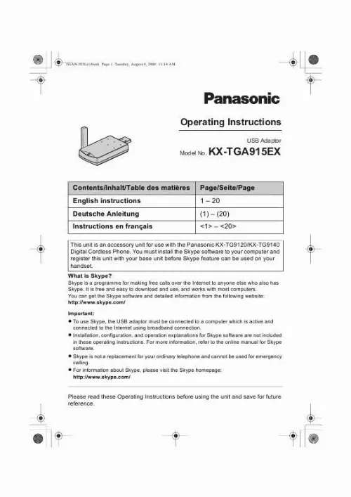 Mode d'emploi PANASONIC KX-TGA915EX