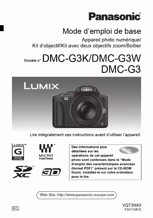 Mode d'emploi PANASONIC LUMIX DMC-G3