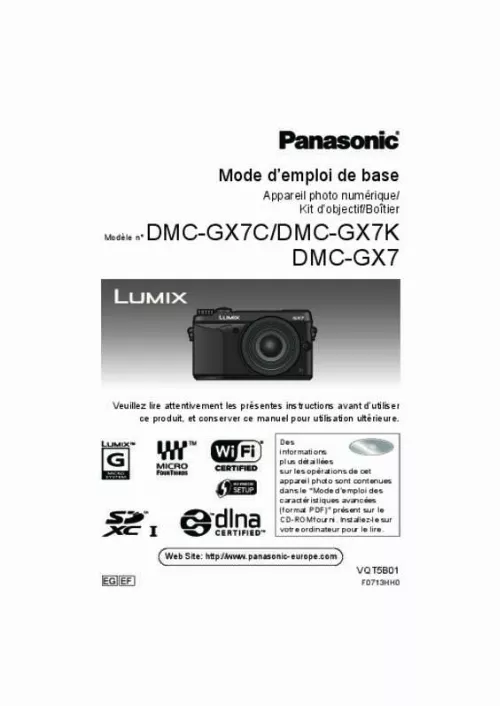 Mode d'emploi PANASONIC LUMIX DMC-GX7