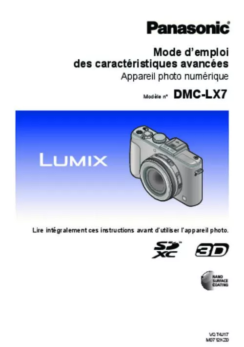 Mode d'emploi PANASONIC LUMIX DMC-LX7