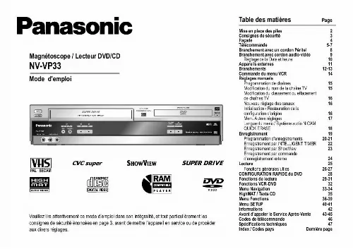 Mode d'emploi PANASONIC NV-VP33