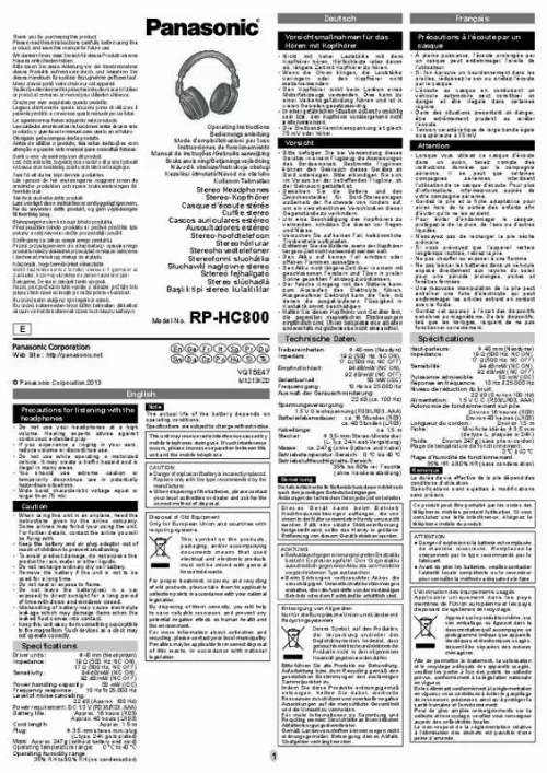 Mode d'emploi PANASONIC RP-HC800E