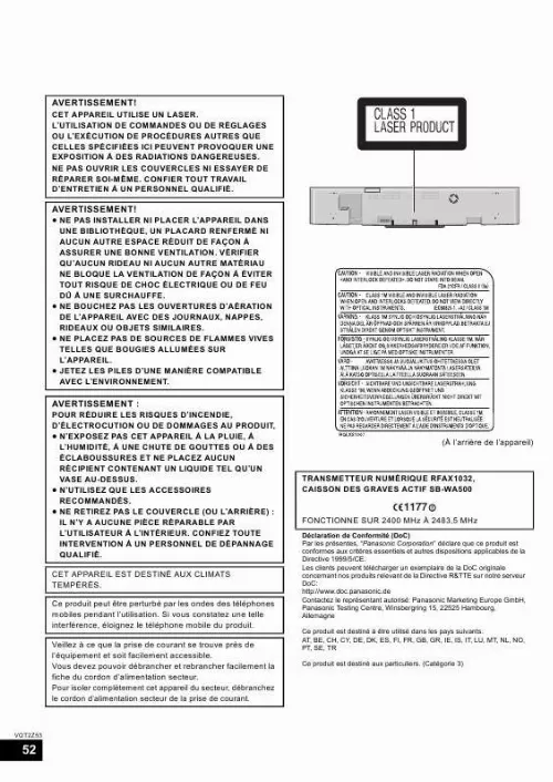 Mode d'emploi PANASONIC SC-BFT800