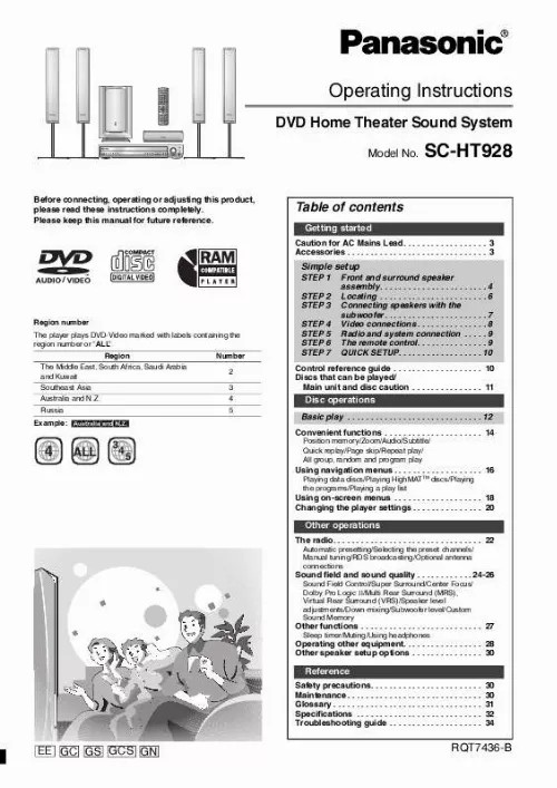 Mode d'emploi PANASONIC SCHT928