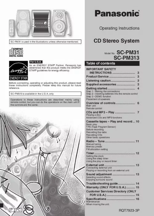 Mode d'emploi PANASONIC SCPM313