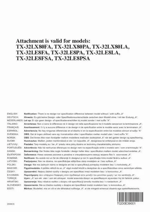 Mode d'emploi PANASONIC TX-32LE8PA