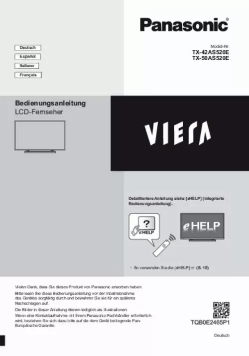 Mode d'emploi PANASONIC TX-42AS520E