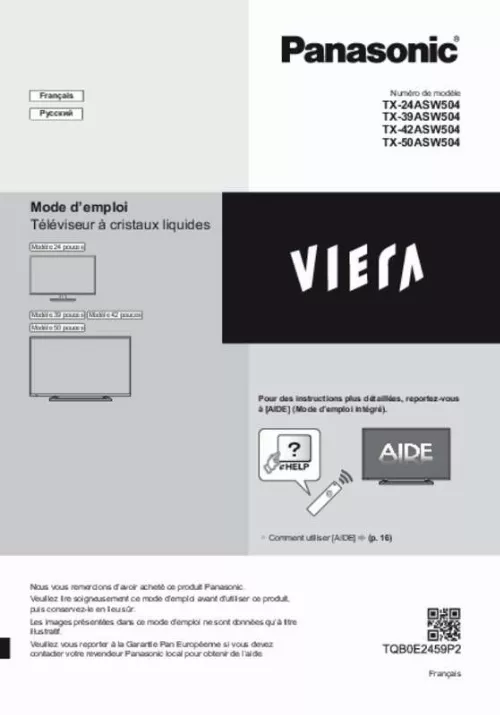 Mode d'emploi PANASONIC TX-50ASW504