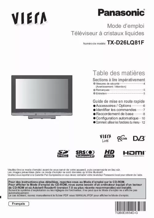 Mode d'emploi PANASONIC TX-D26LQ81F