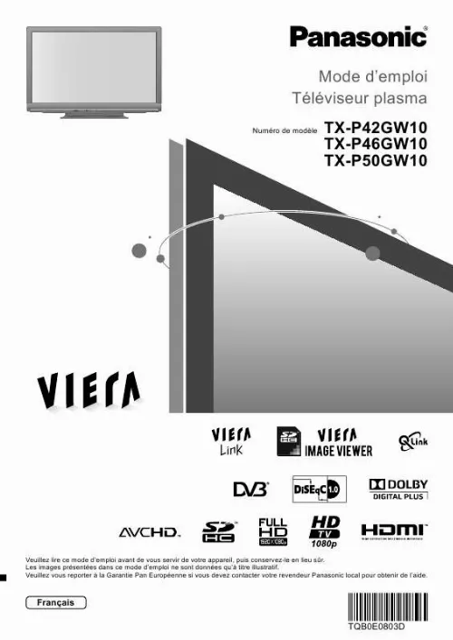 Mode d'emploi PANASONIC TX-P42GW10