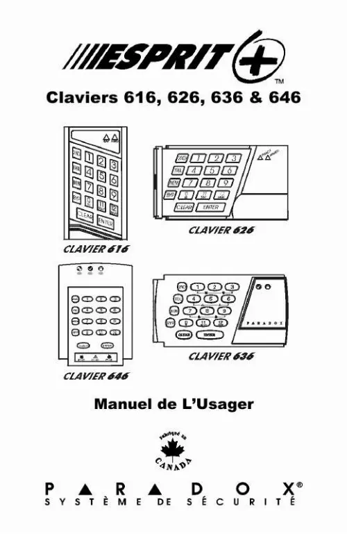 Mode d'emploi PARADOX ESPRIT CLAVIER 646