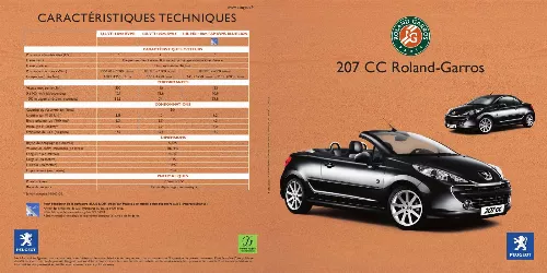 Mode d'emploi PEUGEOT 207 CC ROLAND-GARROS