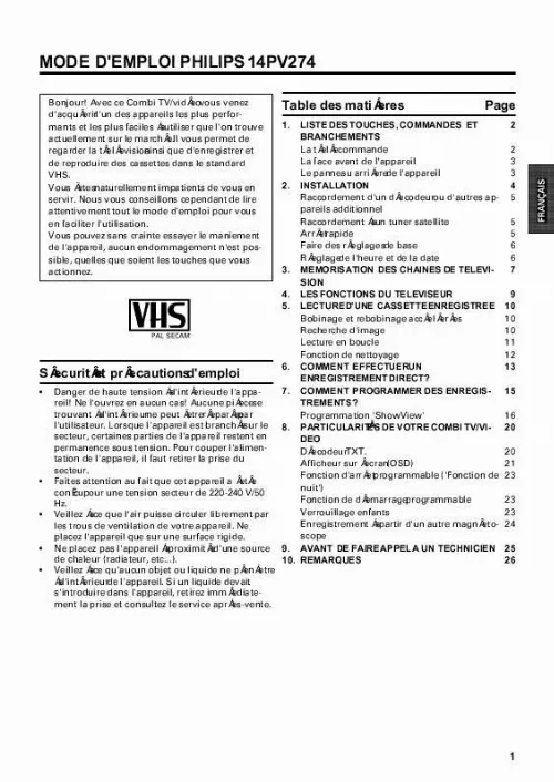 Mode d'emploi PHILIPS 14PV274-39W