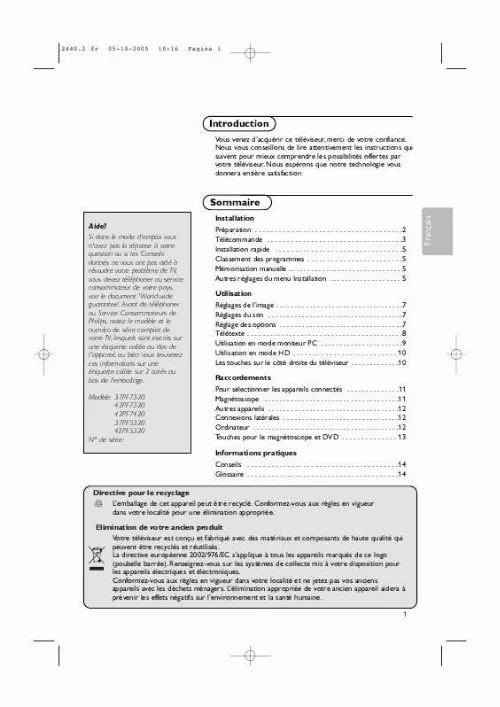 Mode d'emploi PHILIPS 42PF7320